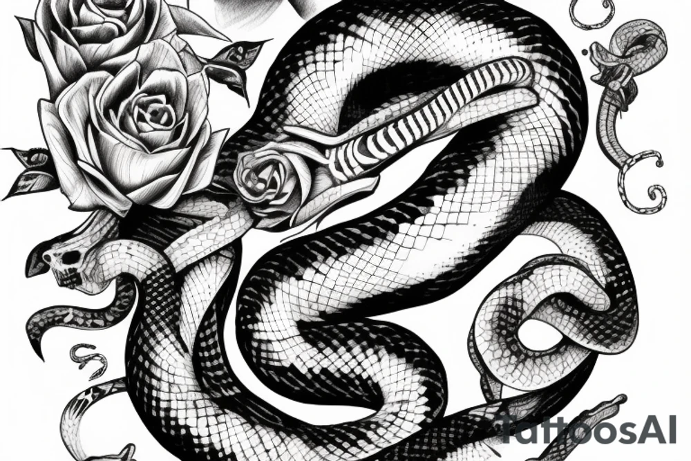skeleton hand with a snake wrapped around it tattoo idea