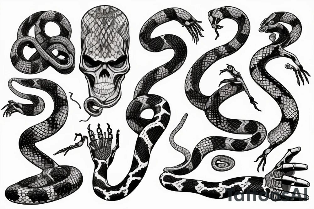 skeleton hand with a snake wrapped around it tattoo idea