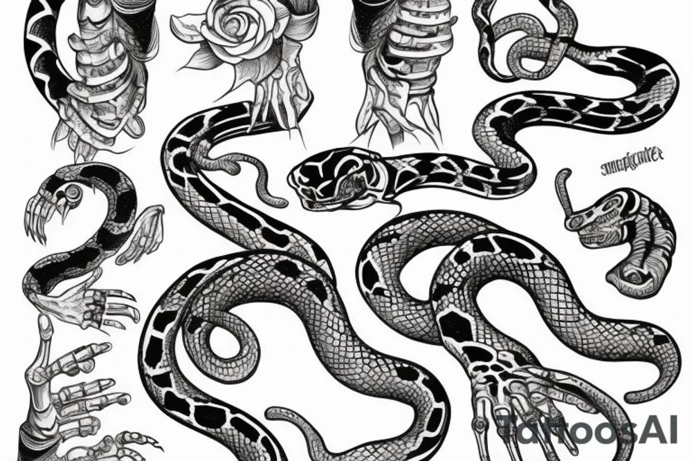 skeleton hand with a snake around the hand tattoo idea