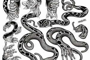 skeleton hand with a snake around the hand tattoo idea