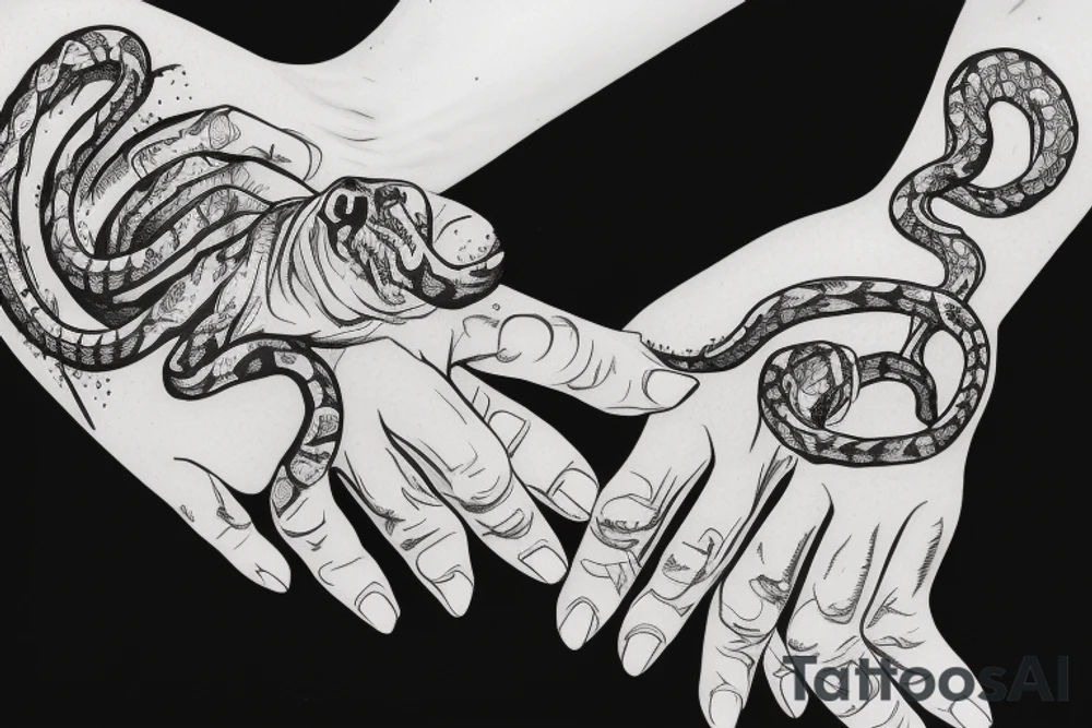 skeleton hand with a snake around the hand tattoo idea