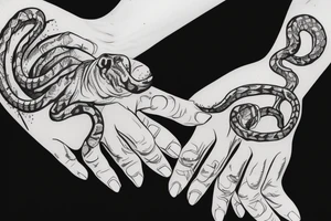 skeleton hand with a snake around the hand tattoo idea
