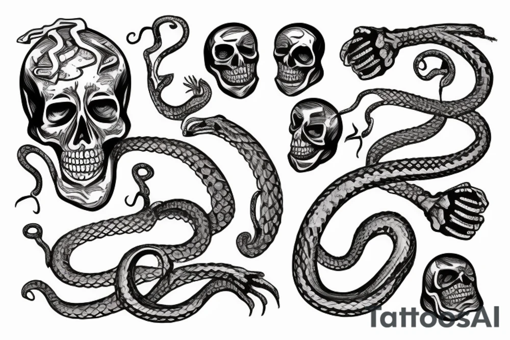 skeleton hand with a snake around the skeleton hand tattoo idea