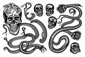 skeleton hand with a snake around the skeleton hand tattoo idea