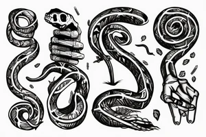 snake wrapped around a skeleton hand tattoo idea