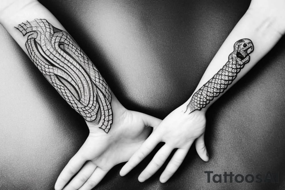 snake wrapped around a skeleton hand tattoo idea