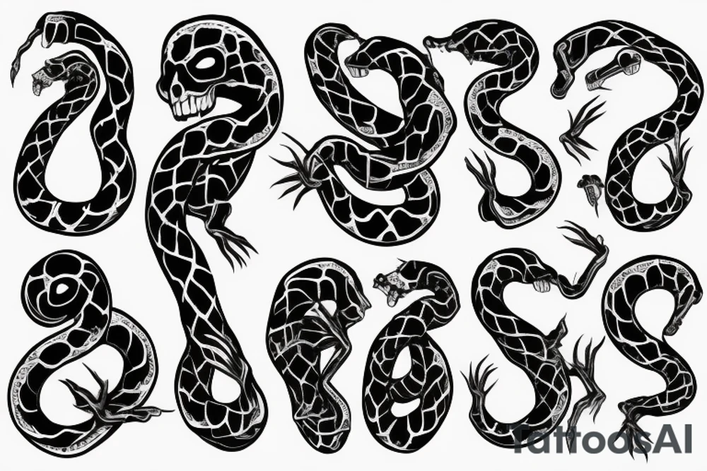 snake wrapped around a skeleton hand tattoo idea