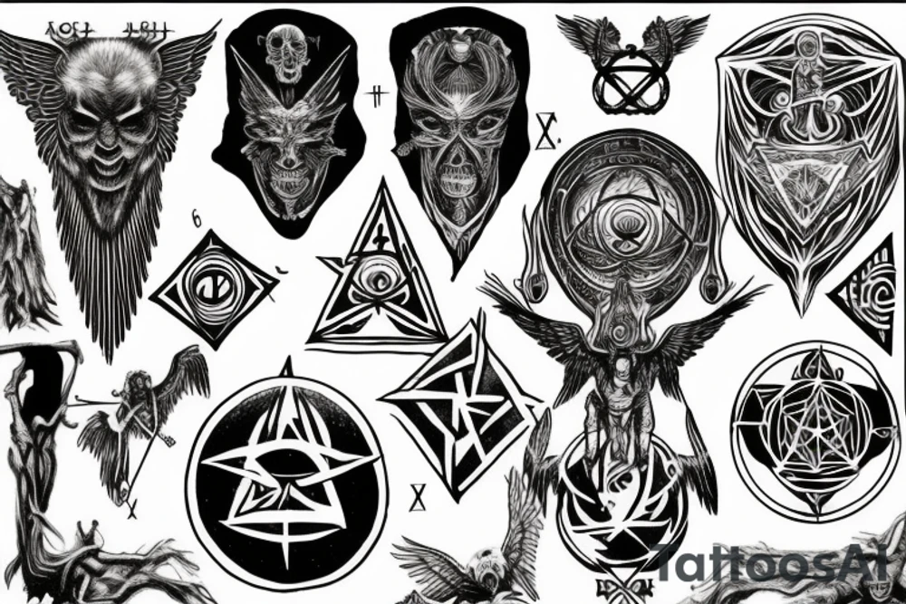 Hermetic, angelic, occult, illuminati, scary, hellblazer, hidden knowledge, pagan tattoo idea