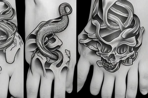 snake wrapped around a skeleton hand with no arm tattoo idea