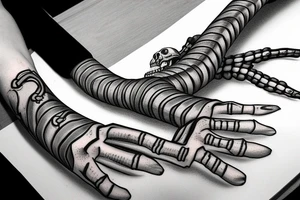 snake wrapped around a skeleton hand with no arm tattoo idea