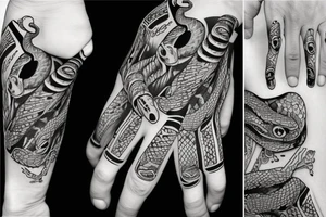 a snake wrapped around a skeleton hand with no arm tattoo idea