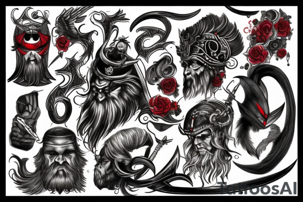 Odin black and red tattoo idea
