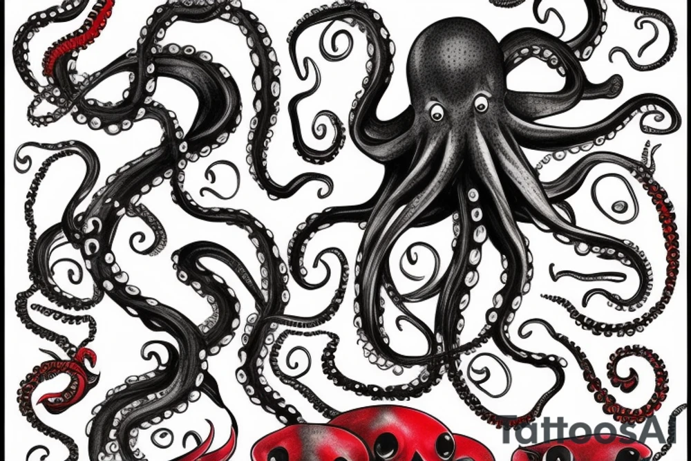 Octopus black and red tattoo idea