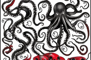 Octopus black and red tattoo idea