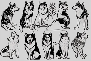 a husky and border collie drawn as in japanese style tattoo idea