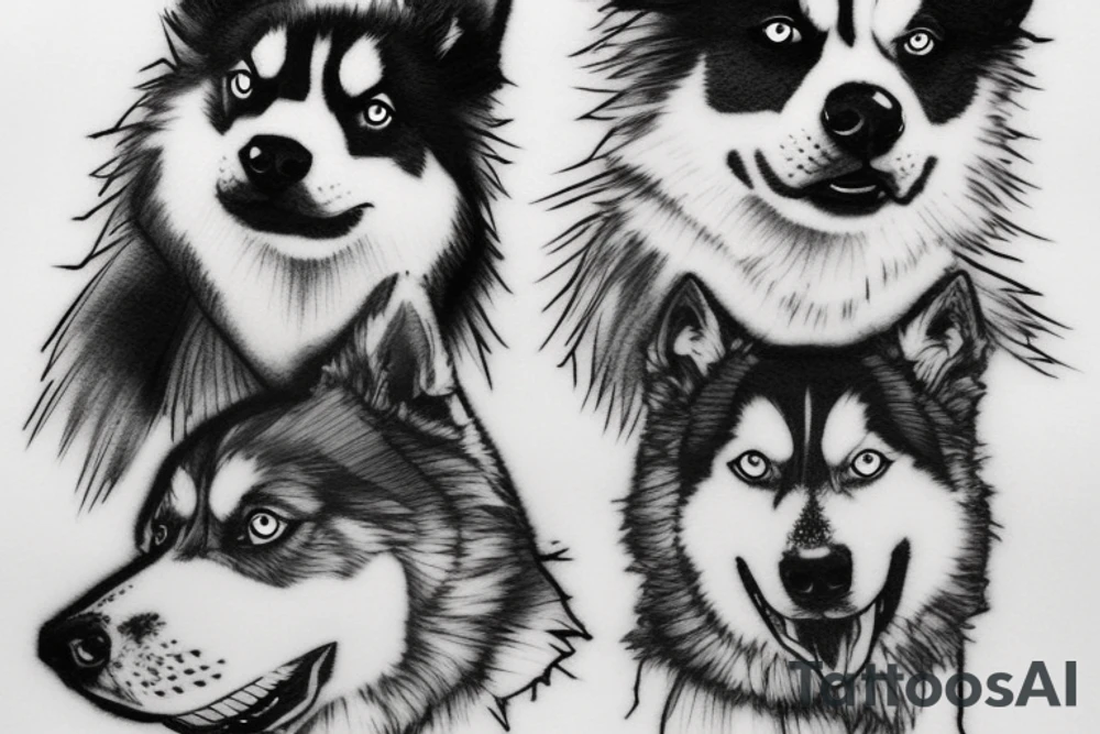 a husky and border collie drawn by yoji shinkawa tattoo idea