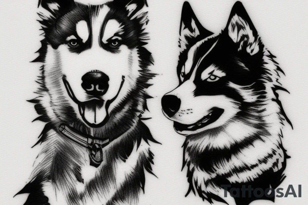 a husky and border collie drawn by yoji shinkawa tattoo idea