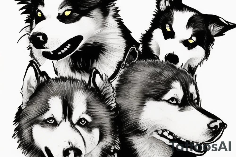 a husky and border collie playing together tattoo idea