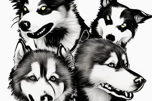 a husky and border collie playing together tattoo idea