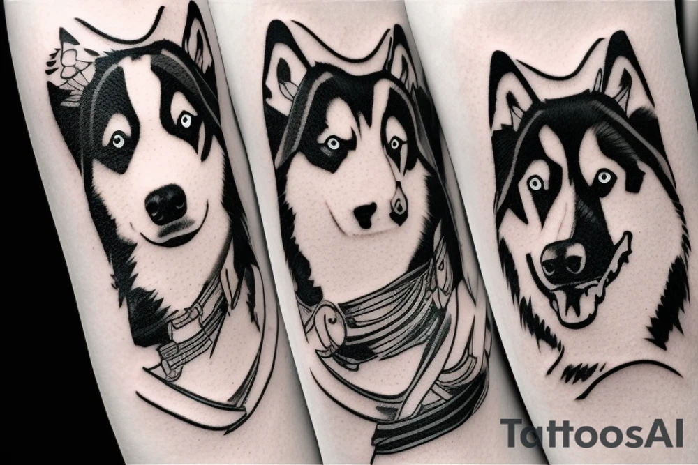 a husky and border collie playing together tattoo idea