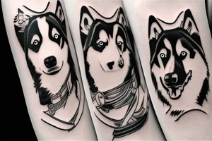 a husky and border collie playing together tattoo idea
