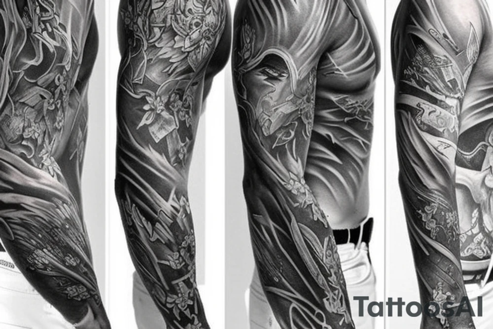 I want a full sleeve tattoo using devil and god tattoo idea I want a full sleeve tattoo using devil and god tattoo idea