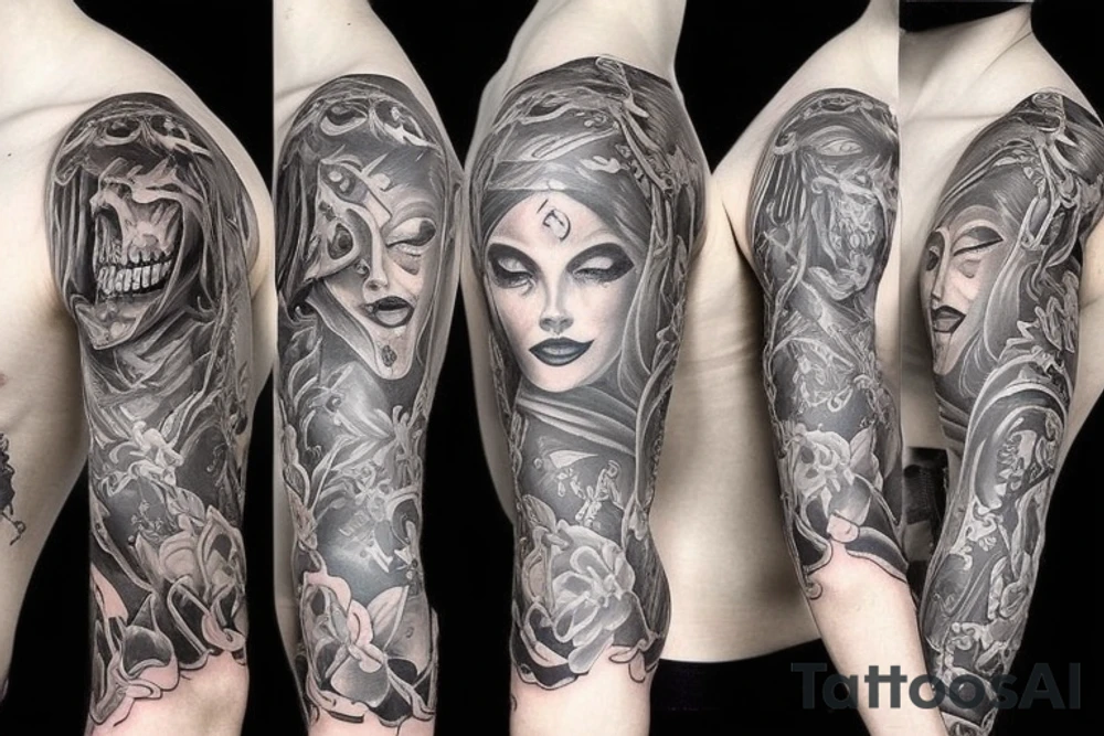 I want a full sleeve tattoo with a devil, tattoo idea