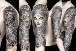 I want a full sleeve tattoo with a devil, tattoo idea
