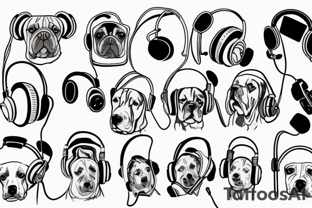dog with headphones tattoo idea