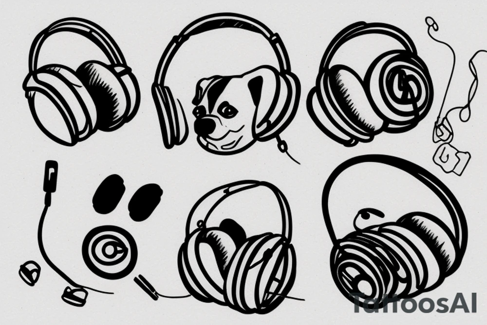 dog with headphones tattoo idea
