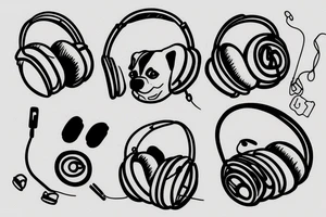 dog with headphones tattoo idea