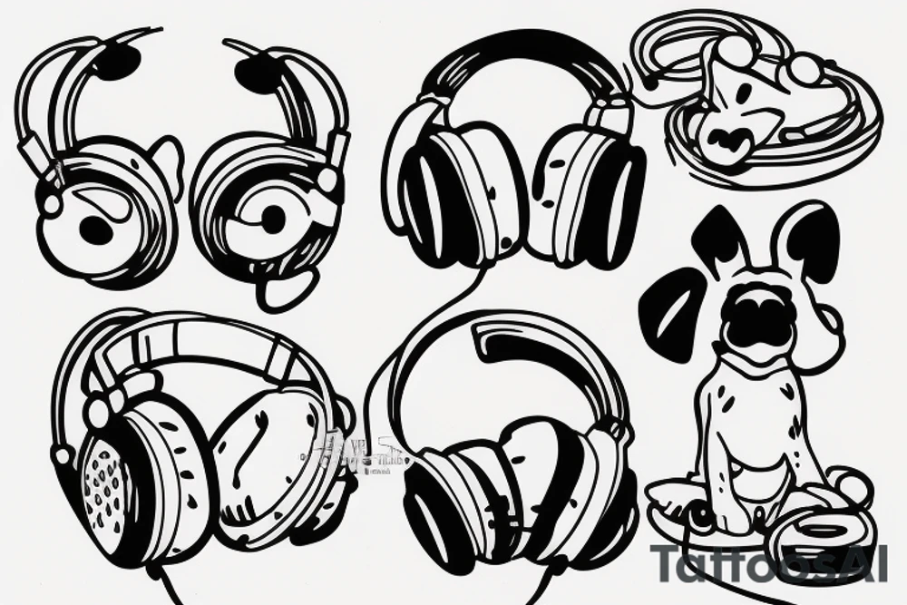 dog with headphones tattoo idea