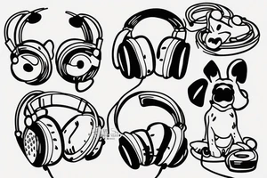 dog with headphones tattoo idea
