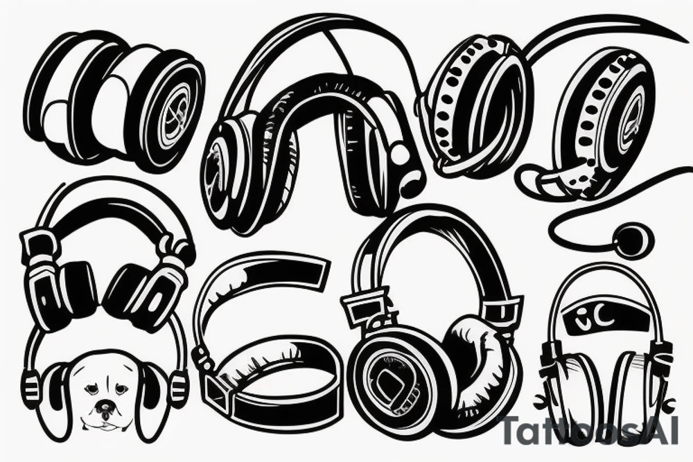 dog with headphones tattoo idea