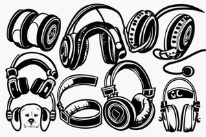 dog with headphones tattoo idea