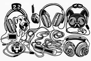 line drawing dog with headphones tattoo idea