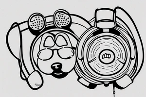 line drawing dog with headphones tattoo idea