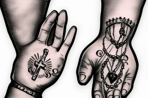 Praying hands with rosary and the name Mary with bible verse tattoo idea