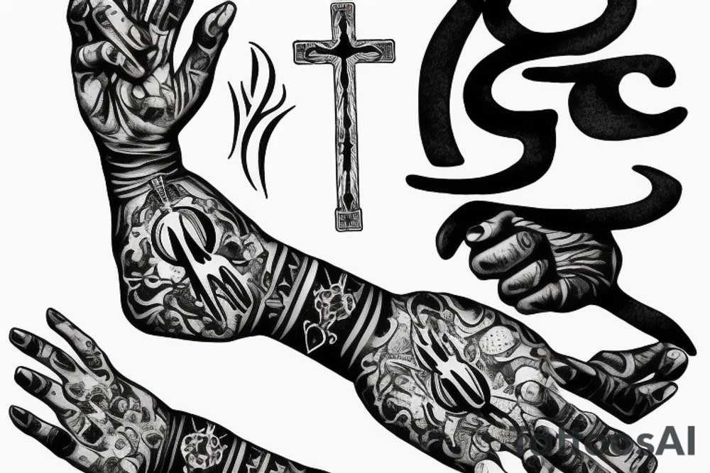 Praying hands with rosary and the name Mary with bible verse tattoo idea