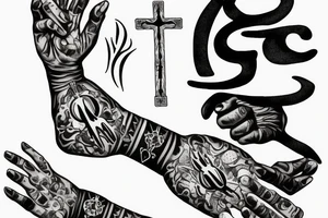 Praying hands with rosary and the name Mary with bible verse tattoo idea