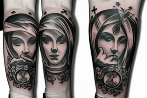 Forearm sleeve with prayer hands and a rosary tattoo idea