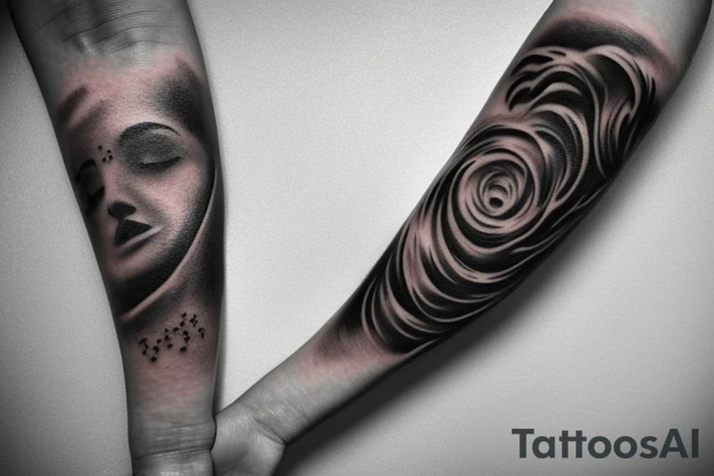Forearm sleeve with prayer hands and clouds tattoo idea