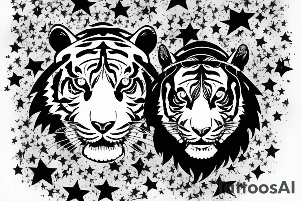 Tiger on a guitar with stars in the background tattoo idea