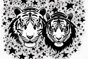 Tiger on a guitar with stars in the background tattoo idea