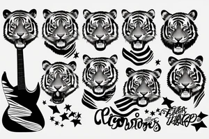 Tiger on a guitar with stars in the background tattoo idea