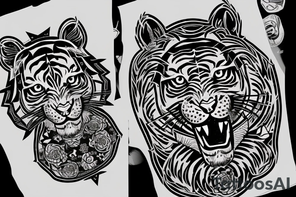 Tiger on a guitar with stars in the background tattoo idea