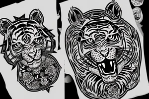 Tiger on a guitar with stars in the background tattoo idea