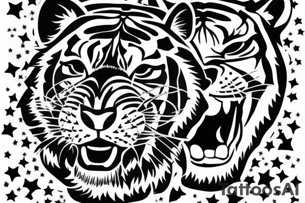 Tiger on a guitar with stars in the background tattoo idea Tiger on a guitar with stars in the background tattoo idea