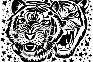 Tiger on a guitar with stars in the background tattoo idea