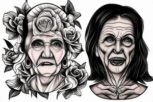 Old woman eating corn tattoo idea